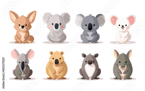 Cute Australian Animals Vector Set – Koala Quokka Wombat Bilby Cartoon Illustration