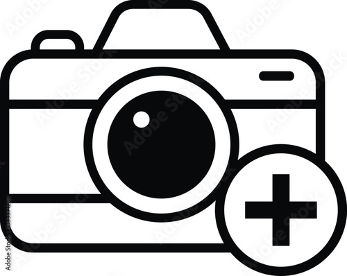 Camera add icon line art vector