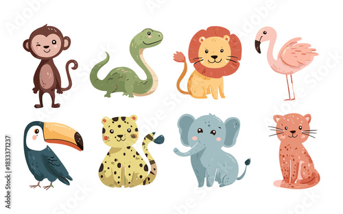 Cute Jungle Animals Set – Cartoon Safari Illustration