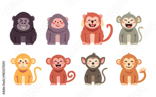 Adorable Monkey Characters Set – Cartoon Gorillas and Baby Primates