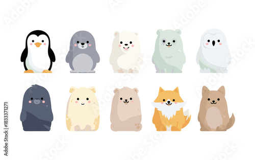 Cute Tropical and Swamp Animals Set – Kawaii Monkey, Crocodile, Toucan, Frog, Lion and Leopard Illustrations