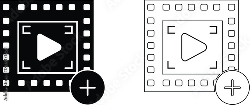 Black and white Video add icon vector