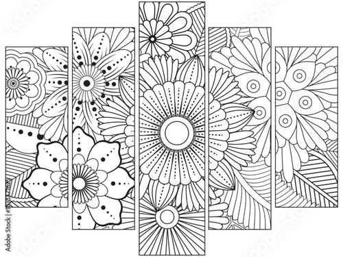 Printable bookmark for -coloring set of black and white labels with flower patterns