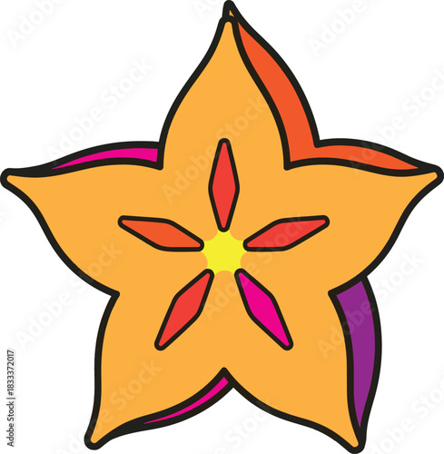 Star Fruit Slice Colorful Pop Art Illustration