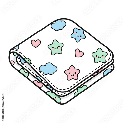 Adorable baby blanket with smiling stars and clouds, a soft and comforting design originally created as scalable vector art for nurseries and kids spaces