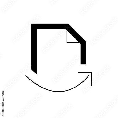 A simple black and white illustration of a document icon with a curved arrow indicating refresh action