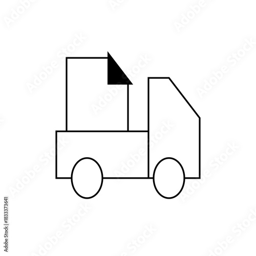 A simple line drawing of a delivery truck with a package and arrow indicating direction rightward