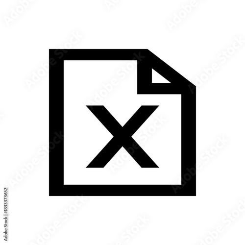 A document icon with a folded corner and a large x symbol in the center in black and white design