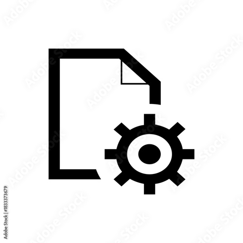 Illustration of a document icon with a folded corner positioned above a gear or settings icon element