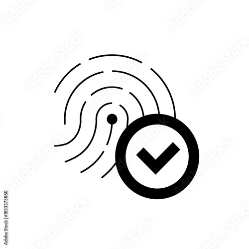 A fingerprint icon with a check mark inside a circle signifying verification and authentication success