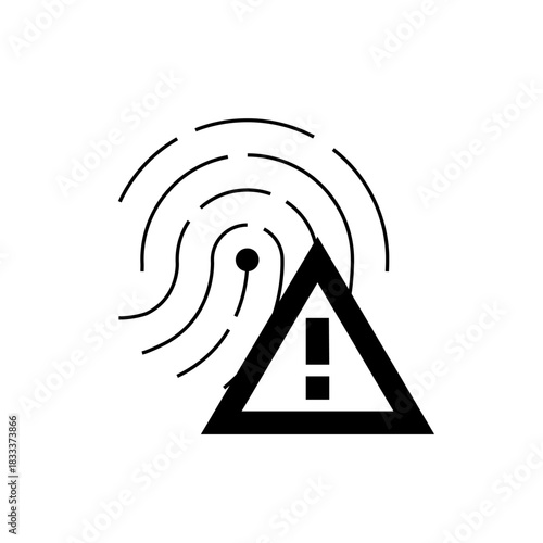 Fingerprint scan with warning sign indicating a security alert or potential access issue displayed here