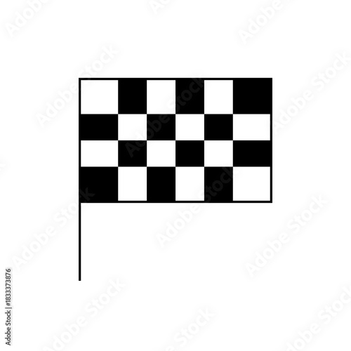 Illustration of a checkered flag with alternating black and white squares on a pole waving gently
