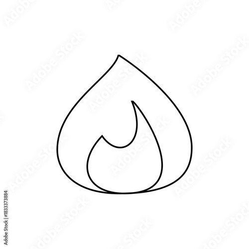 A simple line drawing of a stylized flame with a teardrop shape and inner flame detail design element