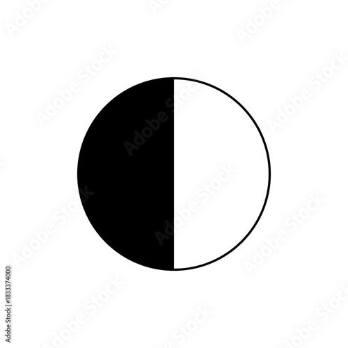 Illustration of a circle divided vertically into two halves, one black and one white, on a white background