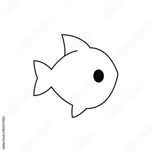 A simple line drawing of a white fish with a black dot for an eye and visible fins and tail fin design