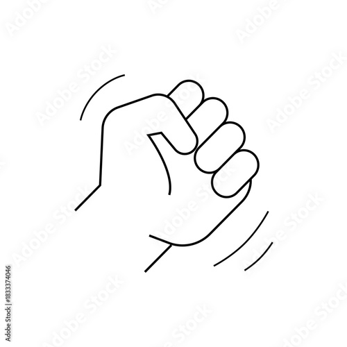 A simple line drawing of a clenched fist with motion lines indicating shaking or trembling action shown