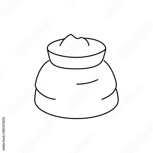 Illustration of a cream puff pastry with a filling on top, outlined in black and white design style.