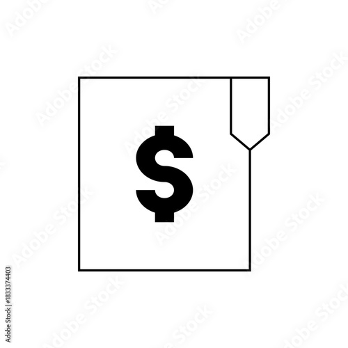 Illustration of a document with a dollar sign and a bookmark, depicted in black and white style
