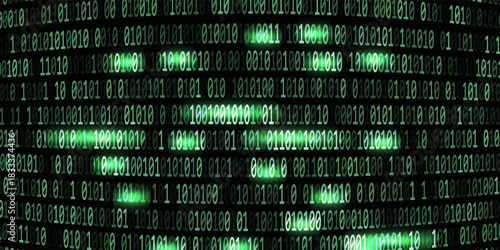 Matrix style binary code digital background with falling numbers, Digital binary code background green color. Matrix style program, Random falling numbers