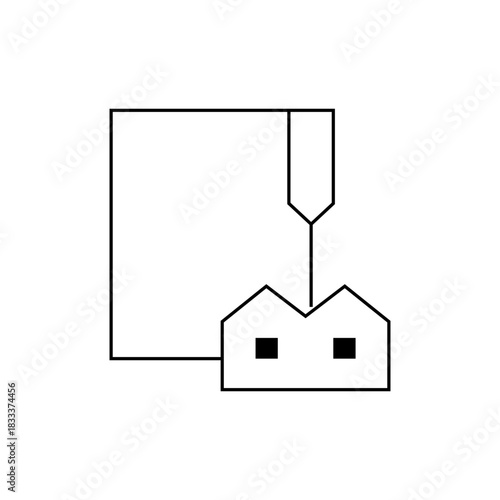 Illustration of a square shape connected to a structure with two black squares inside it by a line shape