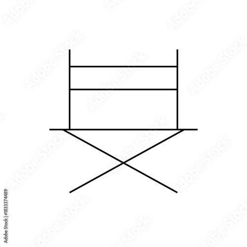 A simple line drawing of a chair with a backrest and crossed legs, depicted in a minimalist style design