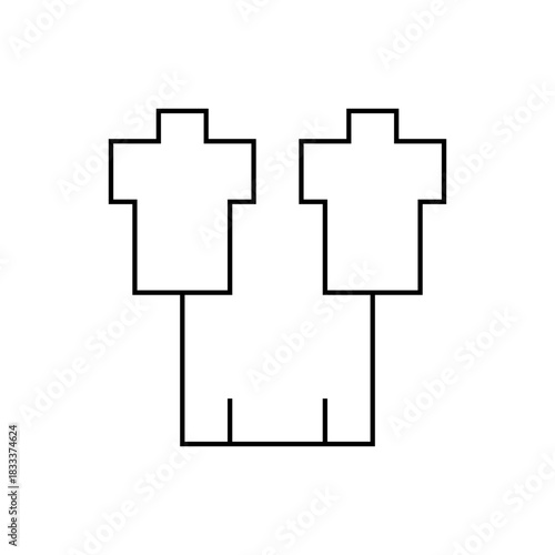 Illustration showing two abstract figures with cross shaped heads connected by a vertical line base line