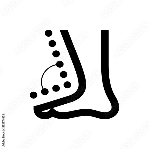 Illustration of a foot and lower leg with a series of dots and a curved line along the foot area