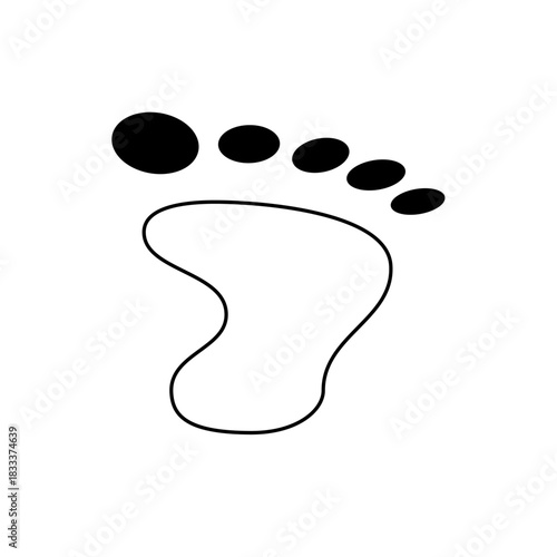 Illustration of a footprint with five toes depicted in black and the foot outline in white space