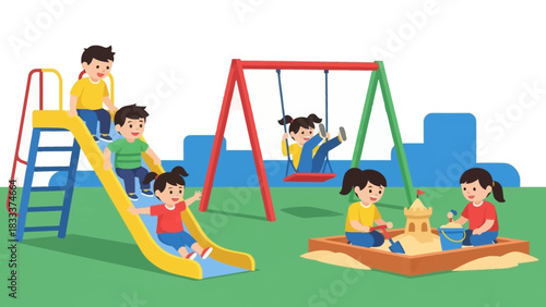 Children Playing on Playground Equipment.