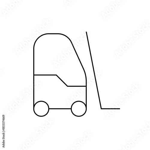 A simple line drawing of a forklift with a rounded cab and visible forks on a white background space