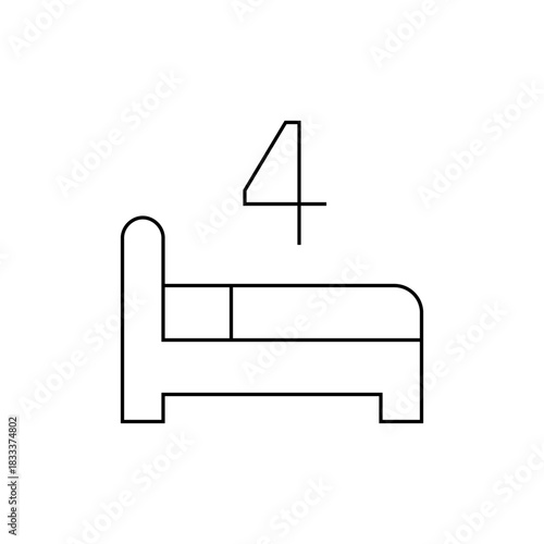 Illustration of a single bed with headboard and footboard, accompanied by the number four above it