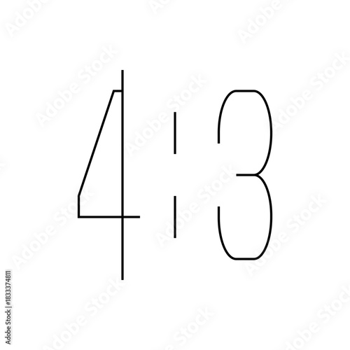 A simple black and white illustration depicting the numbers four and three separated by a colon symbol
