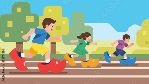 Childrens Clog Race in the Park.