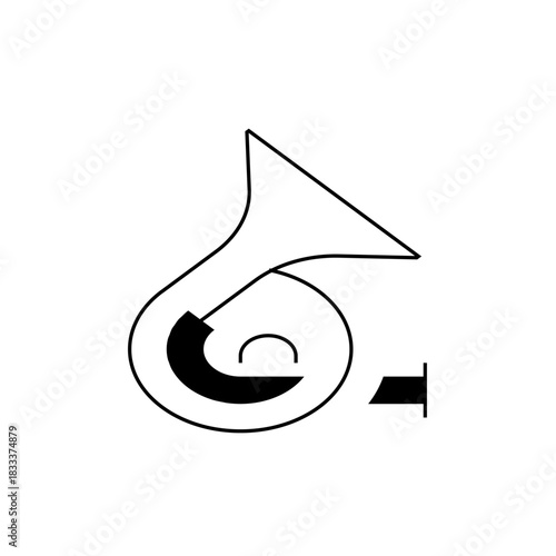 Illustration of a sousaphone with its distinctive coiled shape and flared bell in a minimalist style