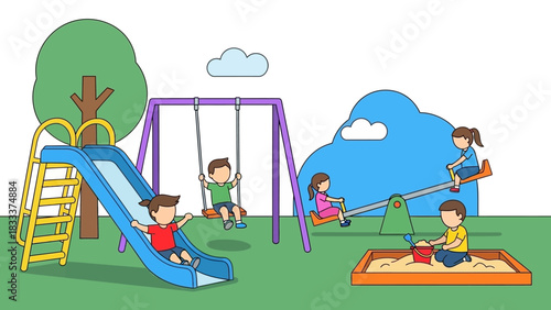 Childrens Playground Fun and Activities Illustration.