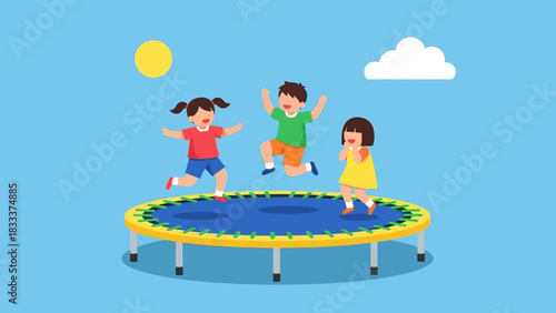 Childrens Trampoline Fun - Jumping and Playing Together.