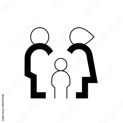Illustration of a minimalist family with geometric shapes representing a mother father and child figure