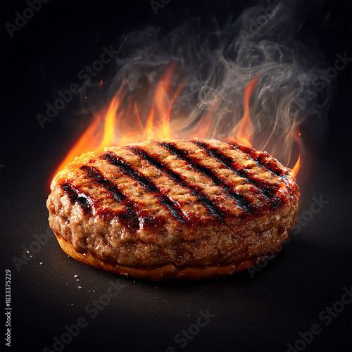 High-Quality Grilled Burger –  Perfect for Menus and Food Advertising Burger on Fire 