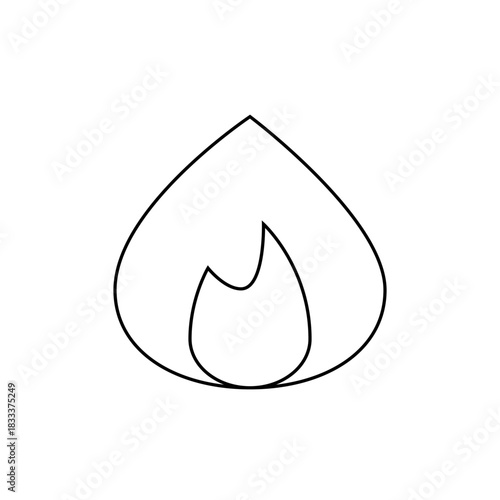A simple line drawing of a stylized flame with a teardrop shaped outline and inner flame detail