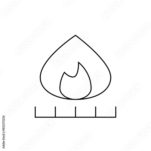 Outline drawing of a gas flame above a burner with a row of evenly spaced vertical lines below it