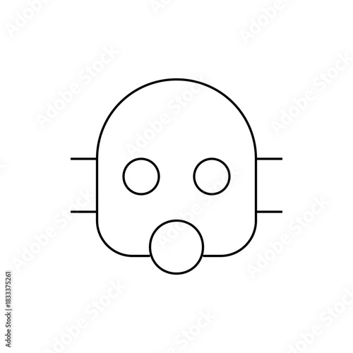 Illustration of a white stylized face with two circular eyes and a circular mouth on a white background