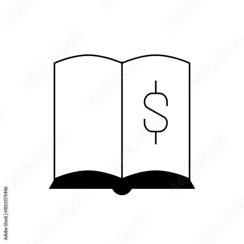 Illustration of an open book with a dollar sign on the right page symbolizing financial literacy