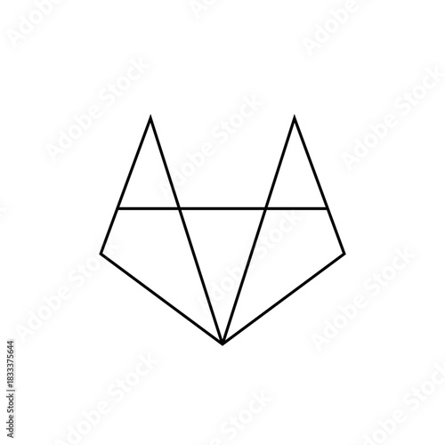 Geometric fox head outline with triangular ears and a horizontal line across the upper portion is seen here