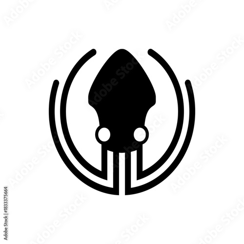 Stylized squid icon with two circular lines framing the silhouette in a minimalist design style