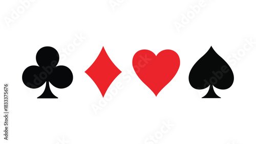 Playing card suits isolated on clubs, diamonds, hearts, spades