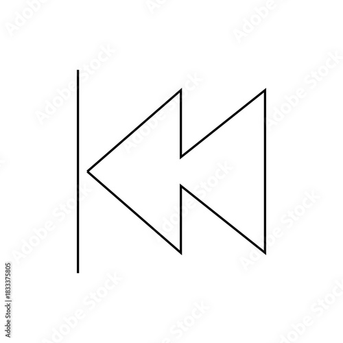 Illustration of a rewind symbol with a vertical line and two left pointing arrows in black outline