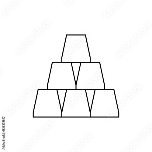 Illustration of a pyramid shaped stack of gold bars with black outlines on a white background view