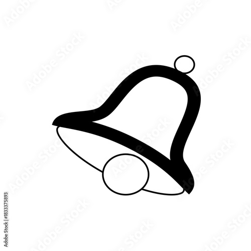 A simple black and white illustration of a bell with a clapper and a small circle on top design
