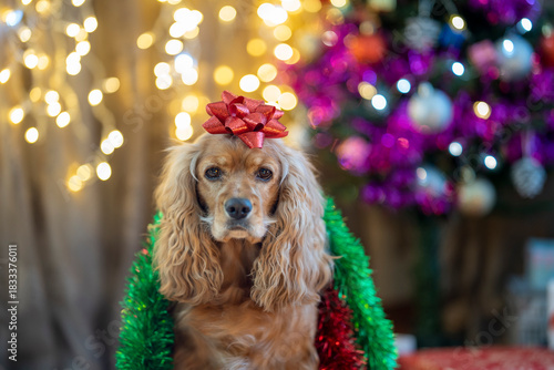 dog in christmas lights