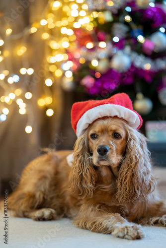 dog with christmas hat